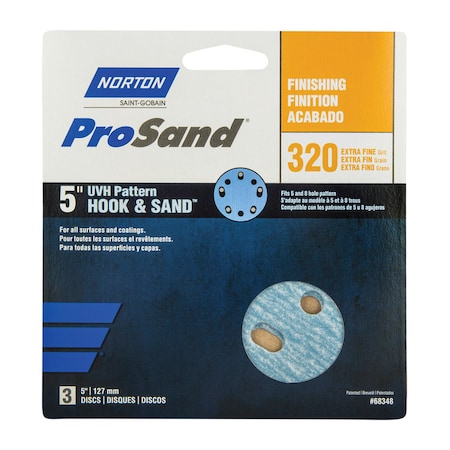 Norton Abrasives 5 in Dia, 8 Hole, Ceramic Alumina, 320 Grit, Coated Type 07660768348